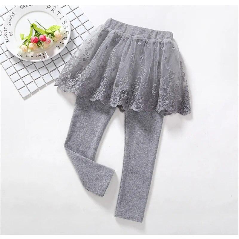 Leggings per bambine dai 2 ai 6 anni, primavera, autunno, gonna e pantaloni in pizzo, pantaloni da principessa per bambine, alla moda, rosa, grigio e nero
