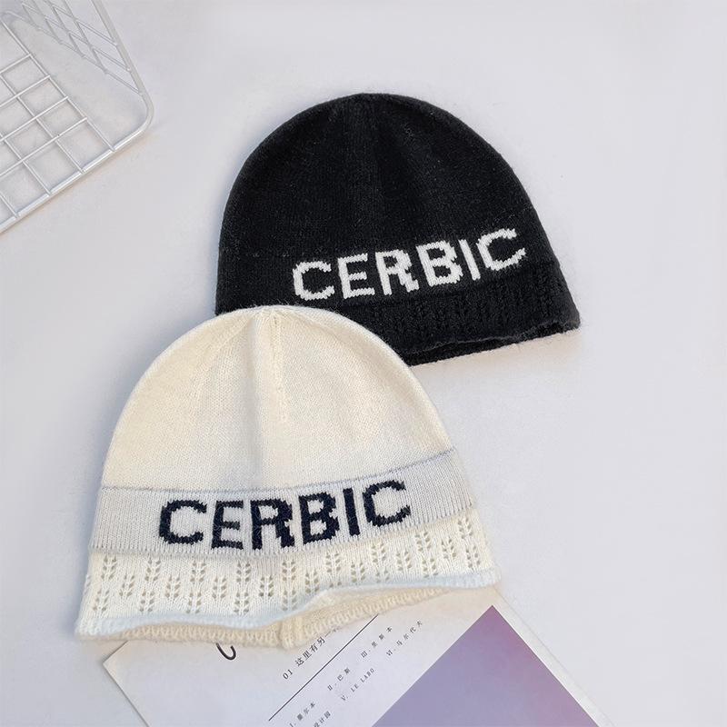 Korean Style Letter Embroidered Knitted Hat for Women Autumn and Winter Fashion Versatile Woolen Hat Warm Ear Protection Cold Hat for Men