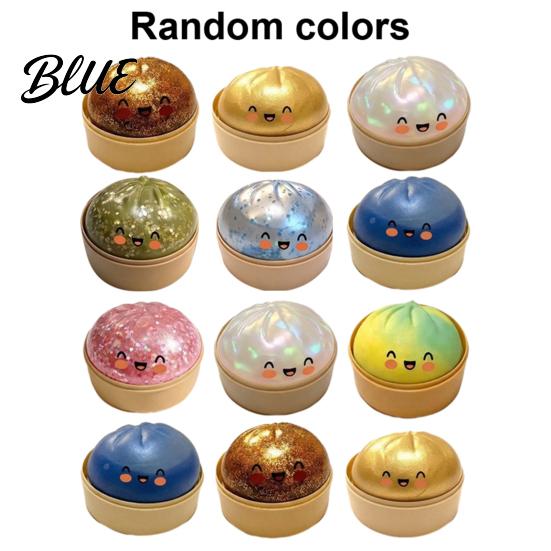 Simulated Bun Shape Toy 12Pcs Steamed Stress Ball with Steamer Anti-Anxiety Glitter Cartoon TPR Dumpling Squeeze Dough Fidget Sensory Relaxation