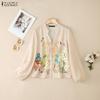 ZANZEA Women Casual V-Neck Floral Print Loose Long Sleeve Blouse