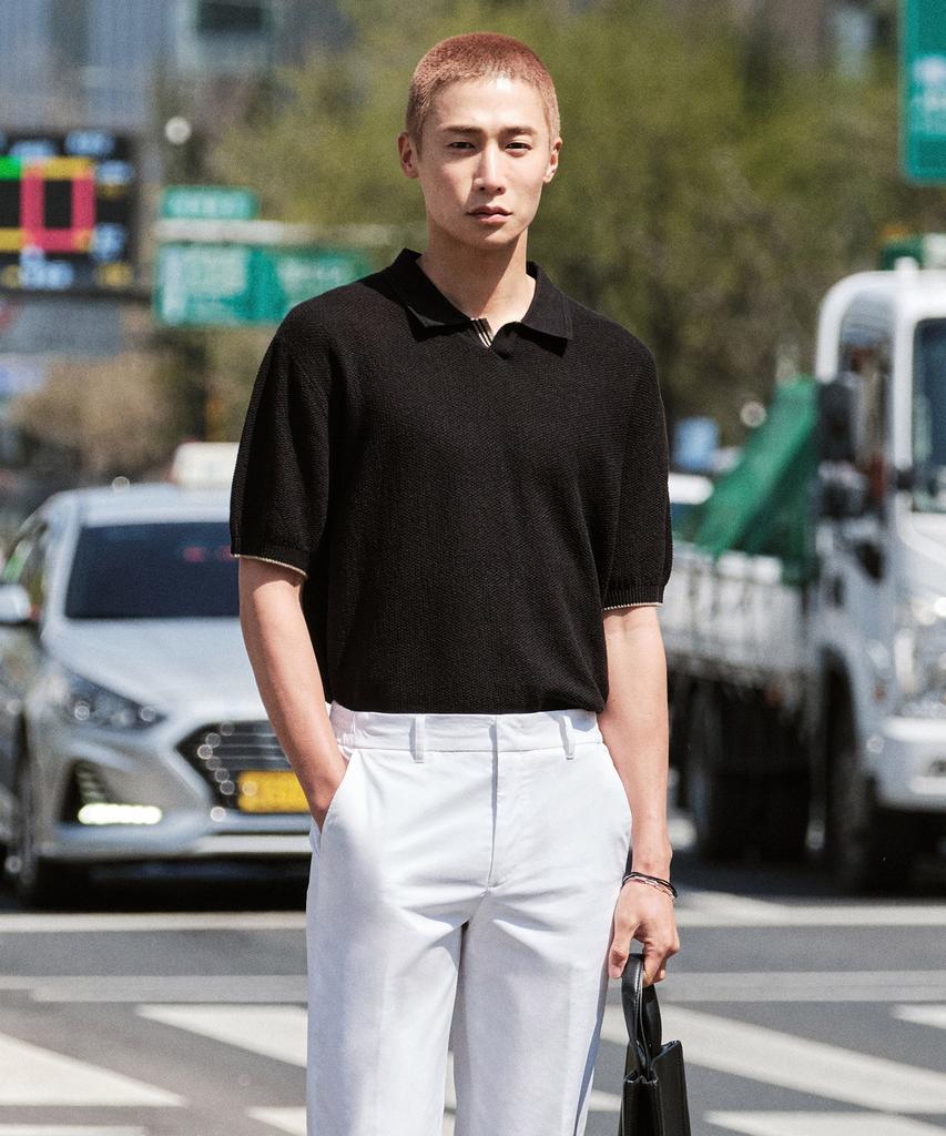 STCO Diems Honeycomb Open Collar Knit Black (Classic Fit)_Dktwb13Csb