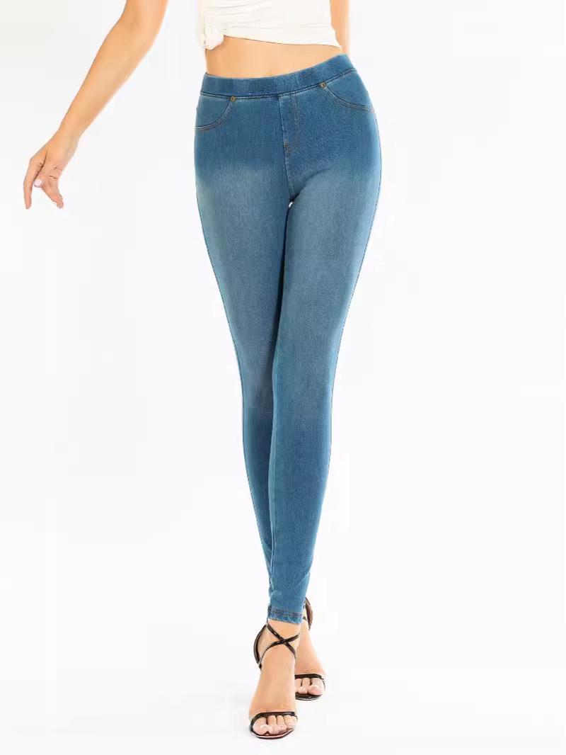 

Women s High-Waist Washed Denim Pencil Pants - Four-Way Stretch, High Elasticity, Versatile Fashion Large-Extra Large светло-синий