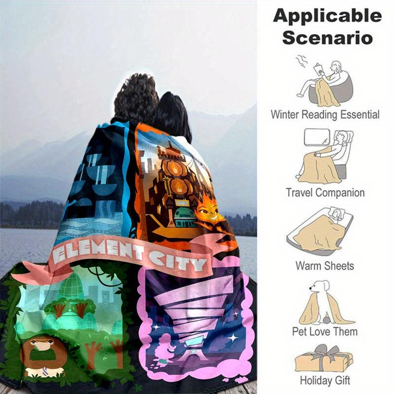 1pc,Element City: Elemental Themed Home Decor Blankets Perfect for Sofa, Bedroom, Living Room, Travel , Office Nap, Gift Ideas