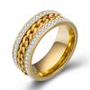 European-American Fashion Gold Twisted Chain Ring with 7MM Dual Diamond Rows In Stainless Steel