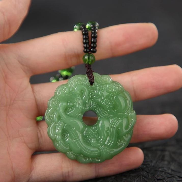 Chinese Amulet Artificial Jade Pixiu Phoenix Buddhist Retro Vintage Pendant Necklace Protect Charm Talisman Powerful Money Wealth Health Luck Jewelry