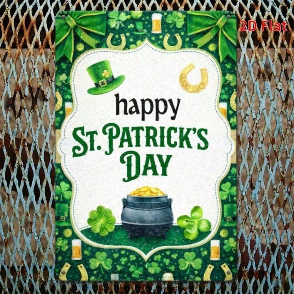St Patrick's Day Shamrock Metal Wall Art Festive Tin Sign For Home Office Cafe Decor 7.87x11.8 Inch