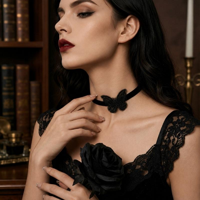 Adjustable Lace Chokers Necklace 3D Butterfly Design Comfortable For Sensitive Skin