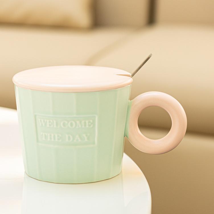 

Candy Color Embossed English Mug With Lid Couple Milk Cup High Value Internet Celebrity Coffee Cup Creative Water Cup 320