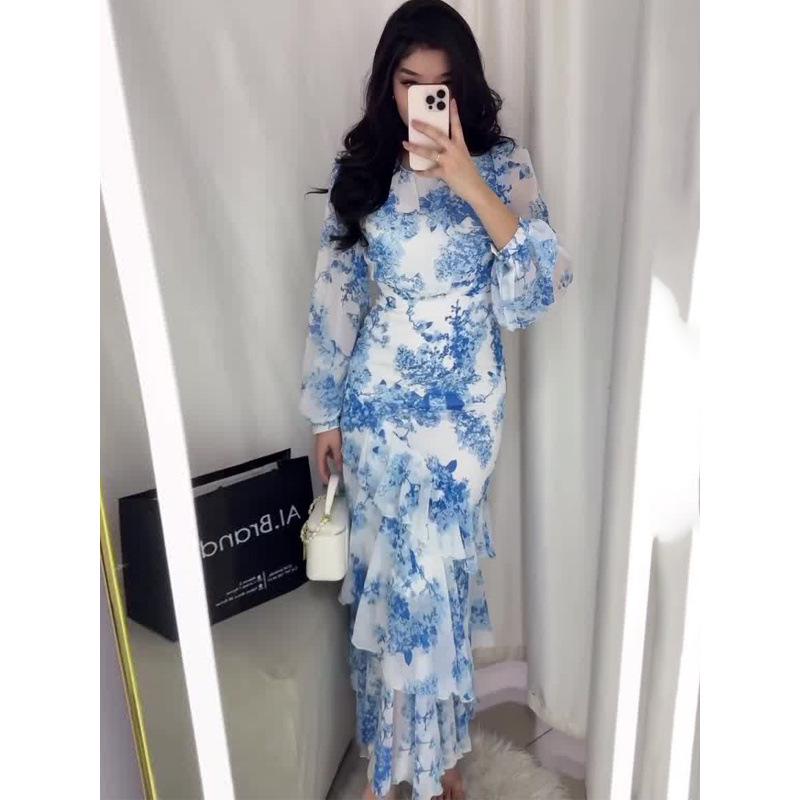 2025 Spring European & American Style Small Floral Chiffon Dress for Women