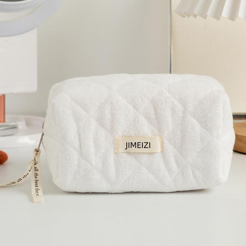 Cute Plush Diamond Lattice Cosmetic Bag Girl Pencil Case High Capacity Portable Storage Bag Toiletry Bag Student Stationery Gift