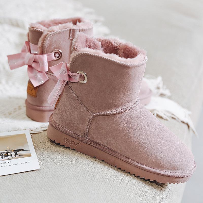 

[] Winter fashion bow snow boots female students cute leather non-slip warm 40