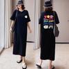 Summer Ins New Korean Version Fashion Lazy Style T-shirt Women's Rainbow Printing Long Knee Loose Large Size Dress
