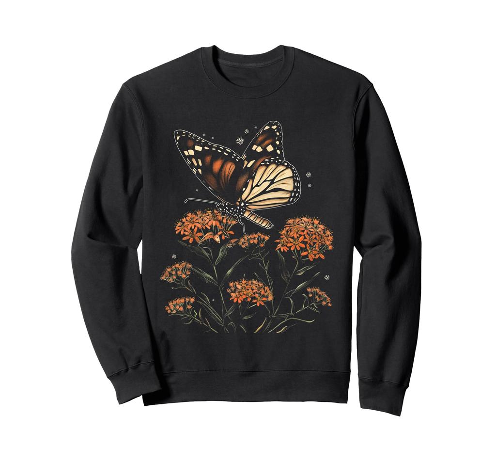 Vintage Monarch Butterfly Floral Sedum Flower Girl Plant Mom Sweatshirt