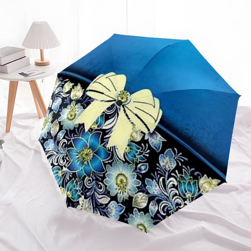 1pc Blue, floral, ribbon design Umbrella with Plastic Handle,Compact & Stylish,Suitable for All Seasons YS331005