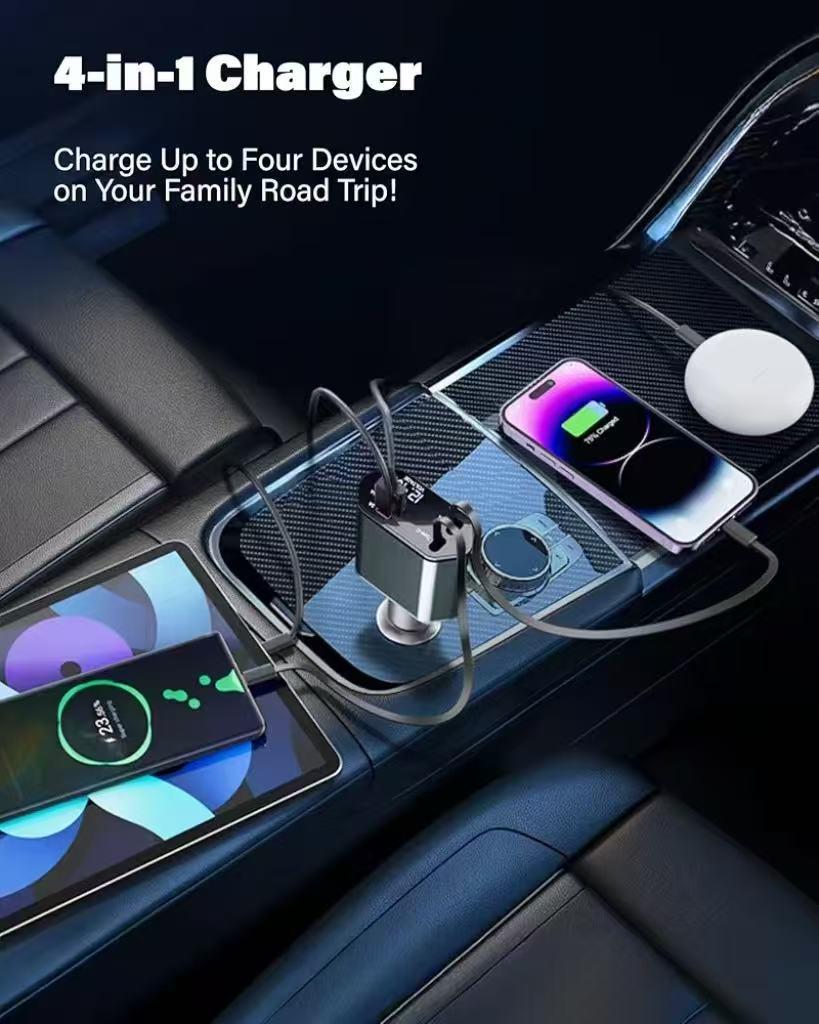 120W Retractable 1-to-3 Fast Car Charger