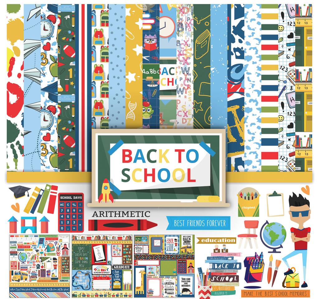 Inkdotpot Back To School Collection Double,Sided Scrapbook Paper Kit