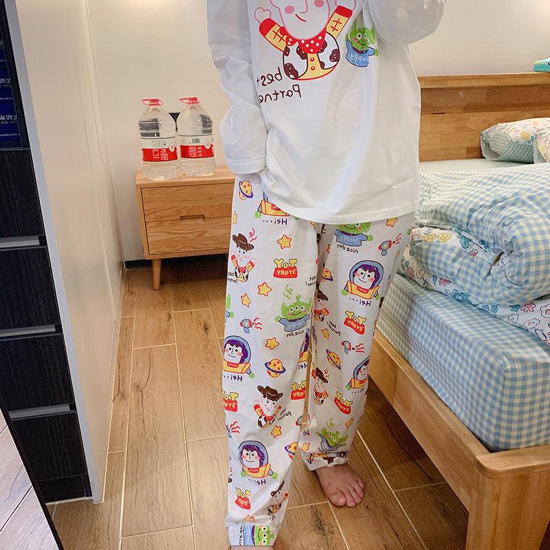 Calças compridas para dormir, calças femininas finas para o verão, calças soltas para casa, calças de lazer estampadas