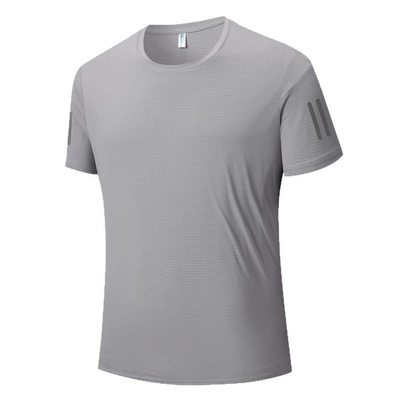 Couples' Quick-Dry Ice Silk T-Shirt - Breathable, Solid Color, Three Stripes, Round Neck, Perfect for Outdoor Running and Sports
