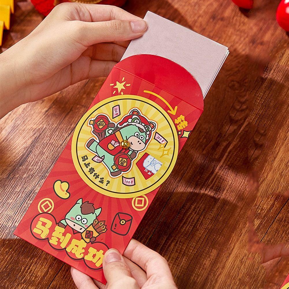 4Pcs Rotatable Lucky Money Envelopes Cartoon 2026 Horse Year Red Pockets  Chinese New Year