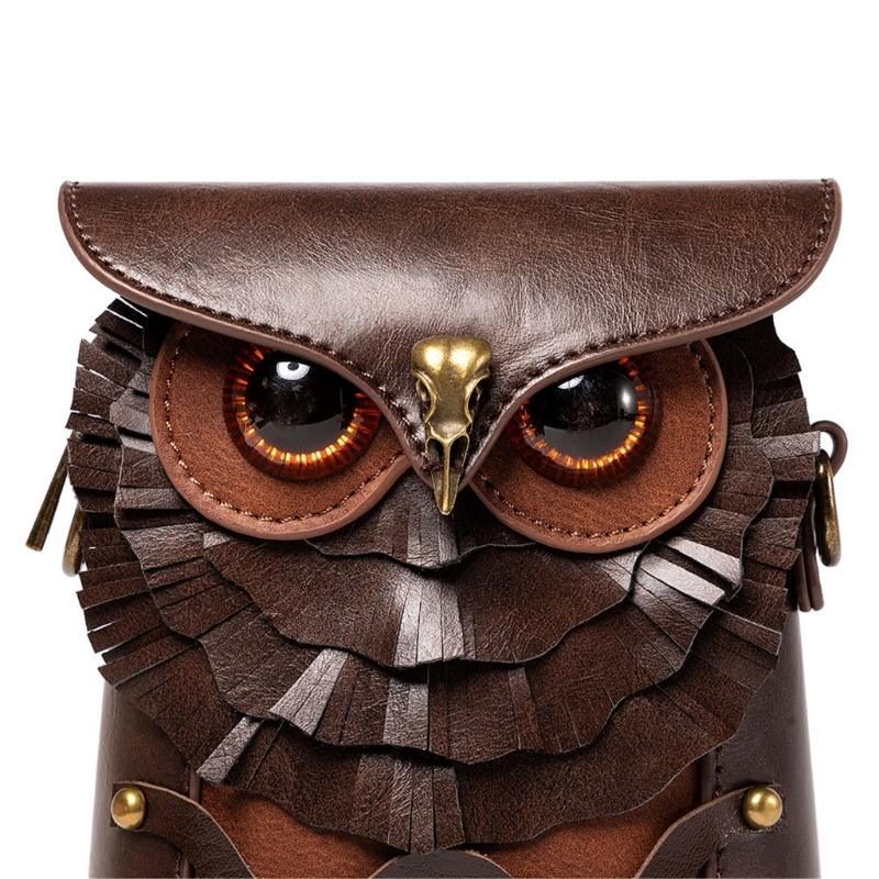 Womens Cartoon Owl Shoulder Bag Girls PU Leather Crossbody Bag Cute Coin Purse Medieval Messenger Bag for Daily Travel
