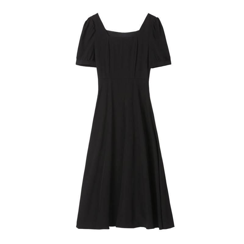Red Women's Square-Neck Dress: 2026 Summer French Retro Style with Puff Sleeves for Engagements
