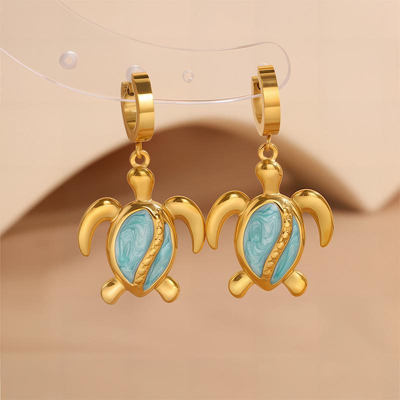 Titanium and Steel Earrings, Fashionable Ocean-themed Turtle Drooling Earrings, Cute Turtle Earrings with An Elegant Touch for Ladies.