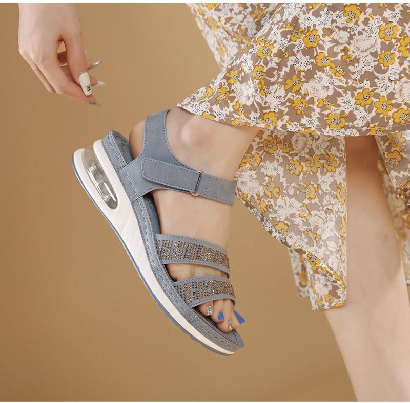 New European and American Cross Border Leisure Air Cushion Sole Large  Wedge Heel Comfortable Rhinestone Sandals