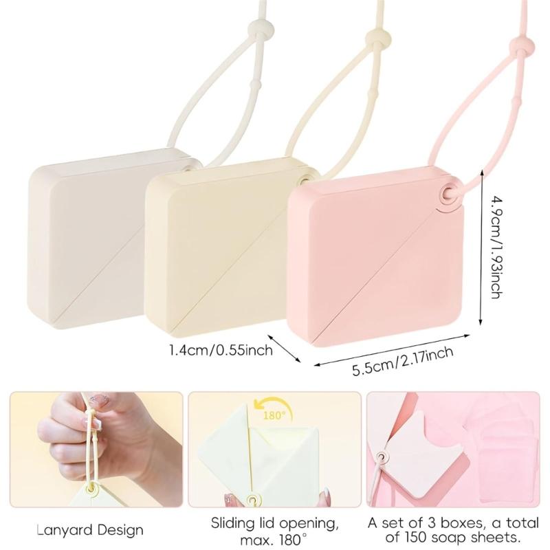 One-Sheet Hand Washing Set with 3 Travel Carriers, Soap Sheets for School, Office Commutes, Public Restrooms, Camping, and Vacations