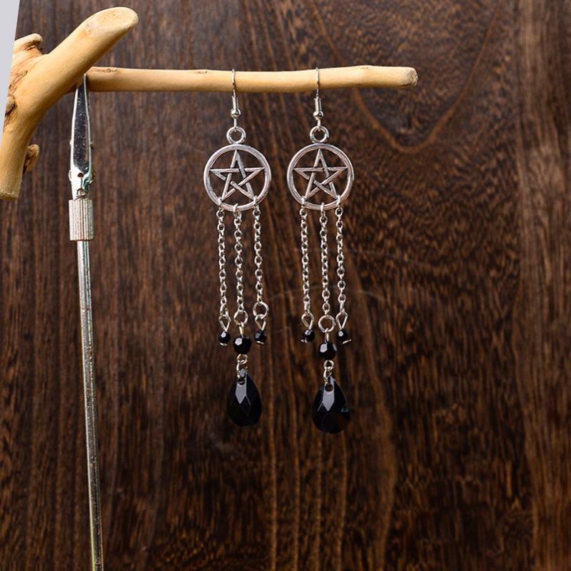 

Gothic Crystal Star Chain Tassel Earrings For Women Rhinestone Star Tassel Earring Piercing Geometric Stud Earring Zircon чорний