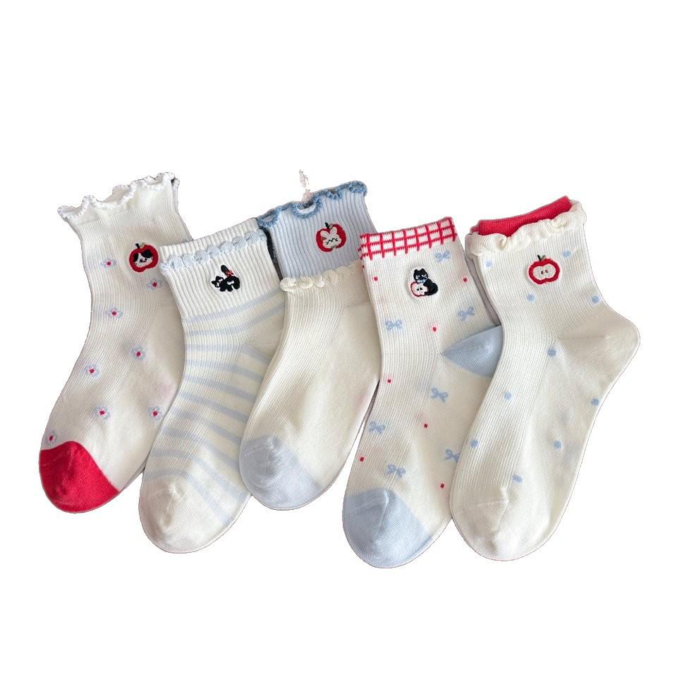 Cute Animal Embroidery Mid-Calf Socks - Trendy Spring/Summer School Style