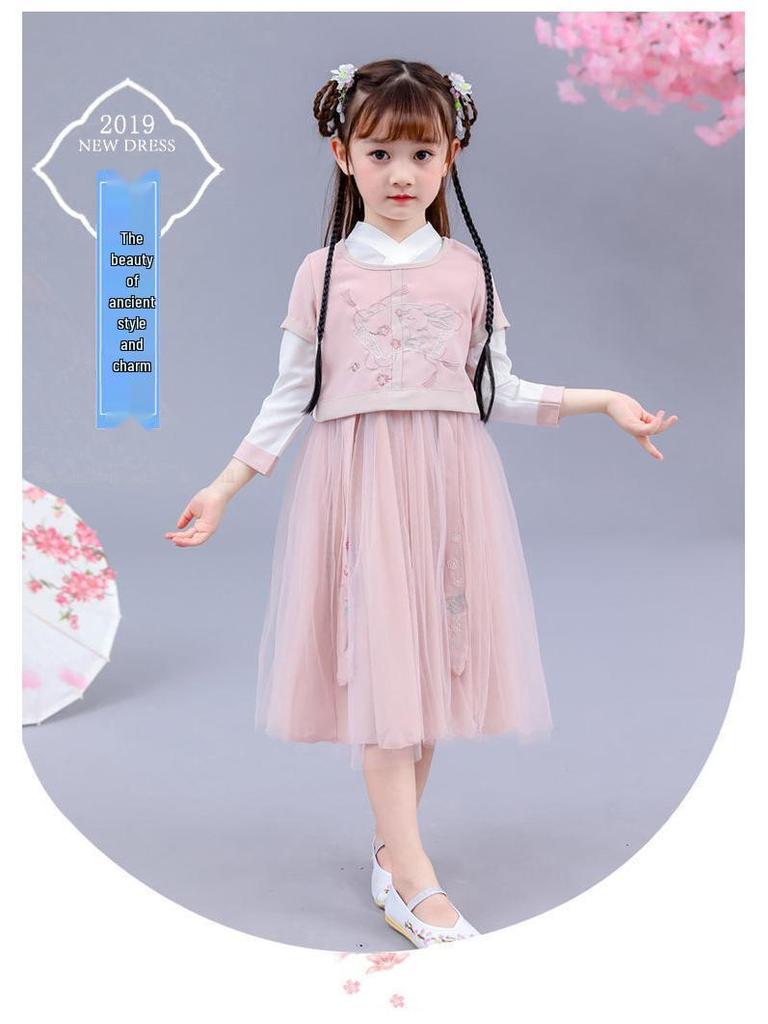 Chinese Style Girls’ Tang Suit Hanfu Costume for School Performances
