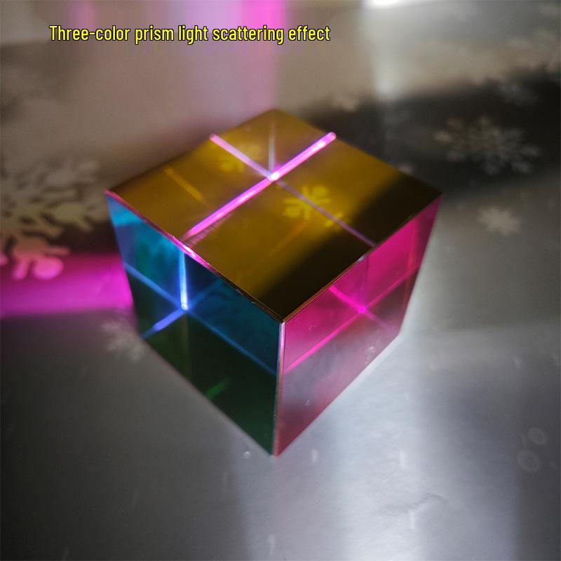 Three-Color Crystal Cube Prism: Study Ornament & Sun Catcher