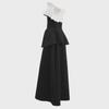 Vietnamese High-End Black and White One-Shoulder A-Line Dress with Elegant Design
