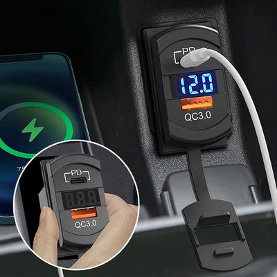 USB C Car Charger PD QC3.0 Dual USB Car Charger Socket 12V 24V Phone Charge Power Adapter for Motorcycle Boat Marine Truck ATV