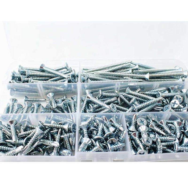 Blue & White M4.2 Zinc Countersunk Phillips Self-Drilling Screws for Home Improvement & Engineering - Box Set