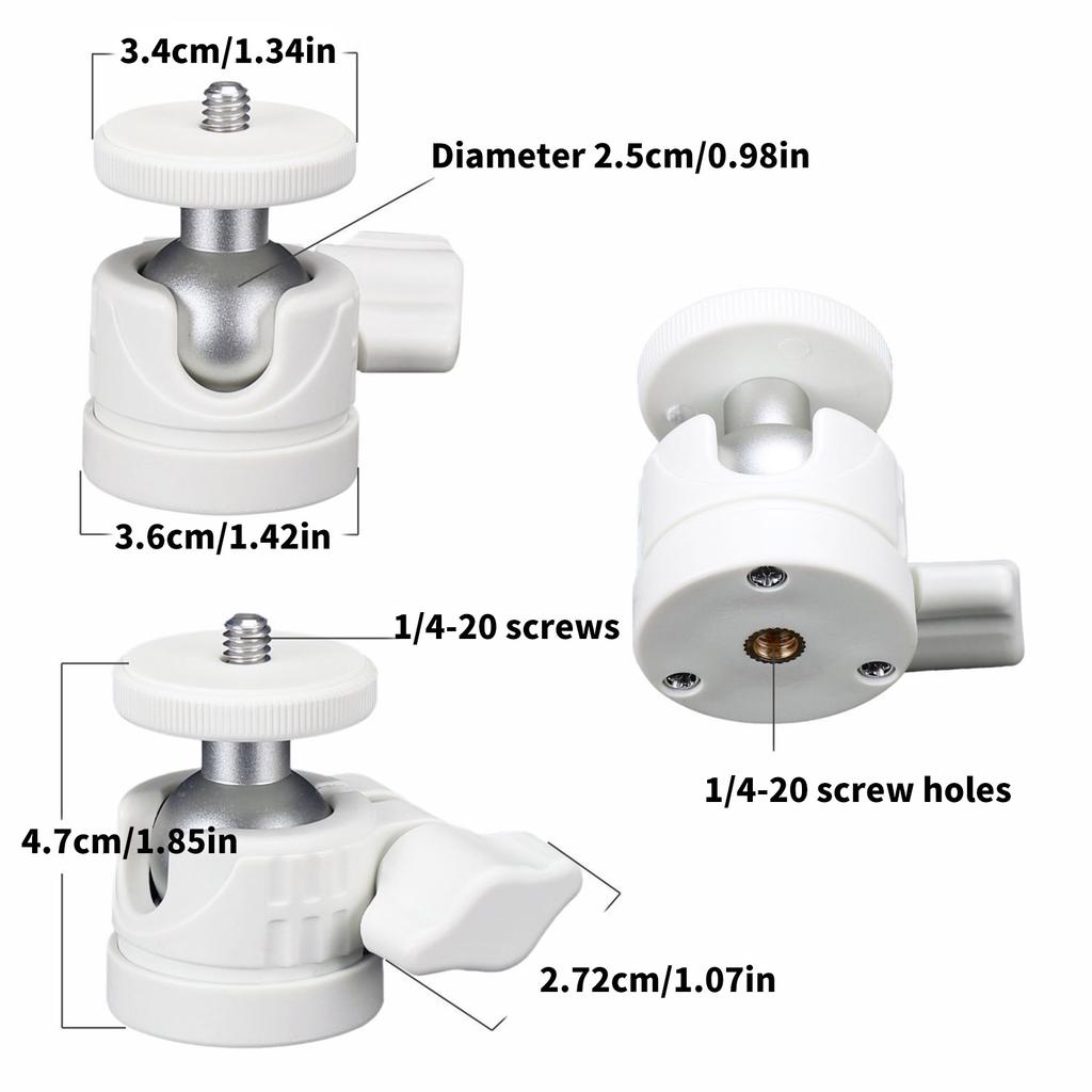 Portable Aluminum Alloy Mini Ballhead Mount, 1/4" Hot Shoe Tripod Adapter, 360°Rotatable For Cameras And Camcorders,