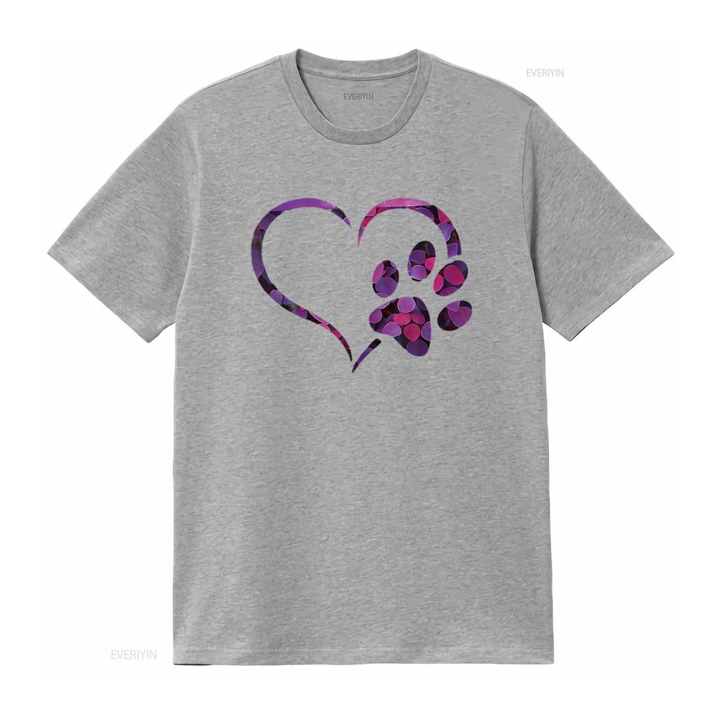 Floral Violet Purple Dog Cat Paw Print Heart Puppy Women S T Shirt with Personality Cute Tops for Vintage Washed