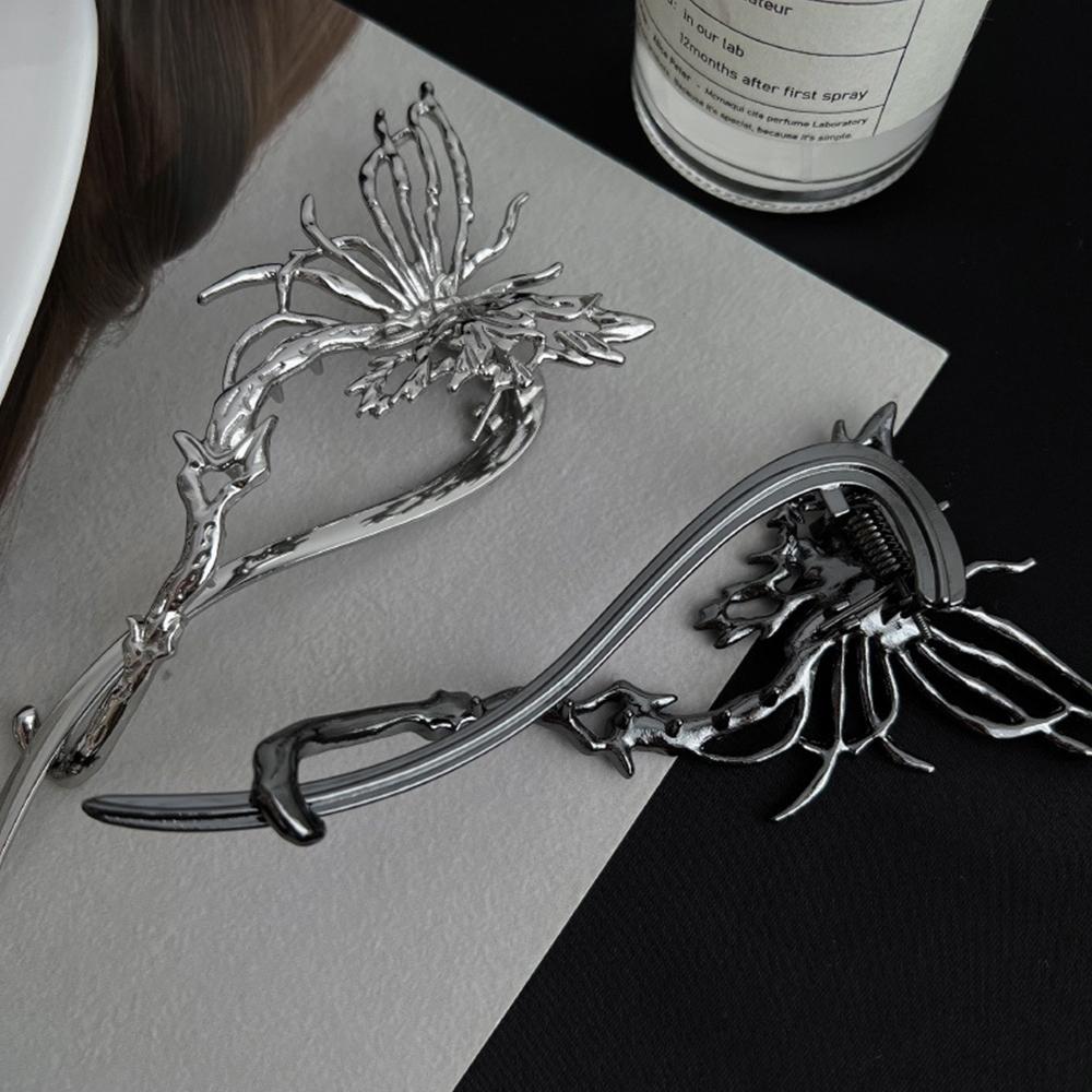 Back of Head Plate Butterfly Alloy Hairpin Large Size Hair Clip Elegant Banana Clip  for Women