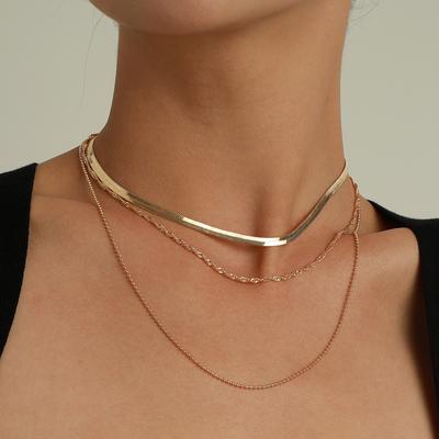 Schmuck, neue Schlangenknochen-Rundperlen-Mehrlagenhalskette, beliebte Mode-Personalisierte Legierungshalskette