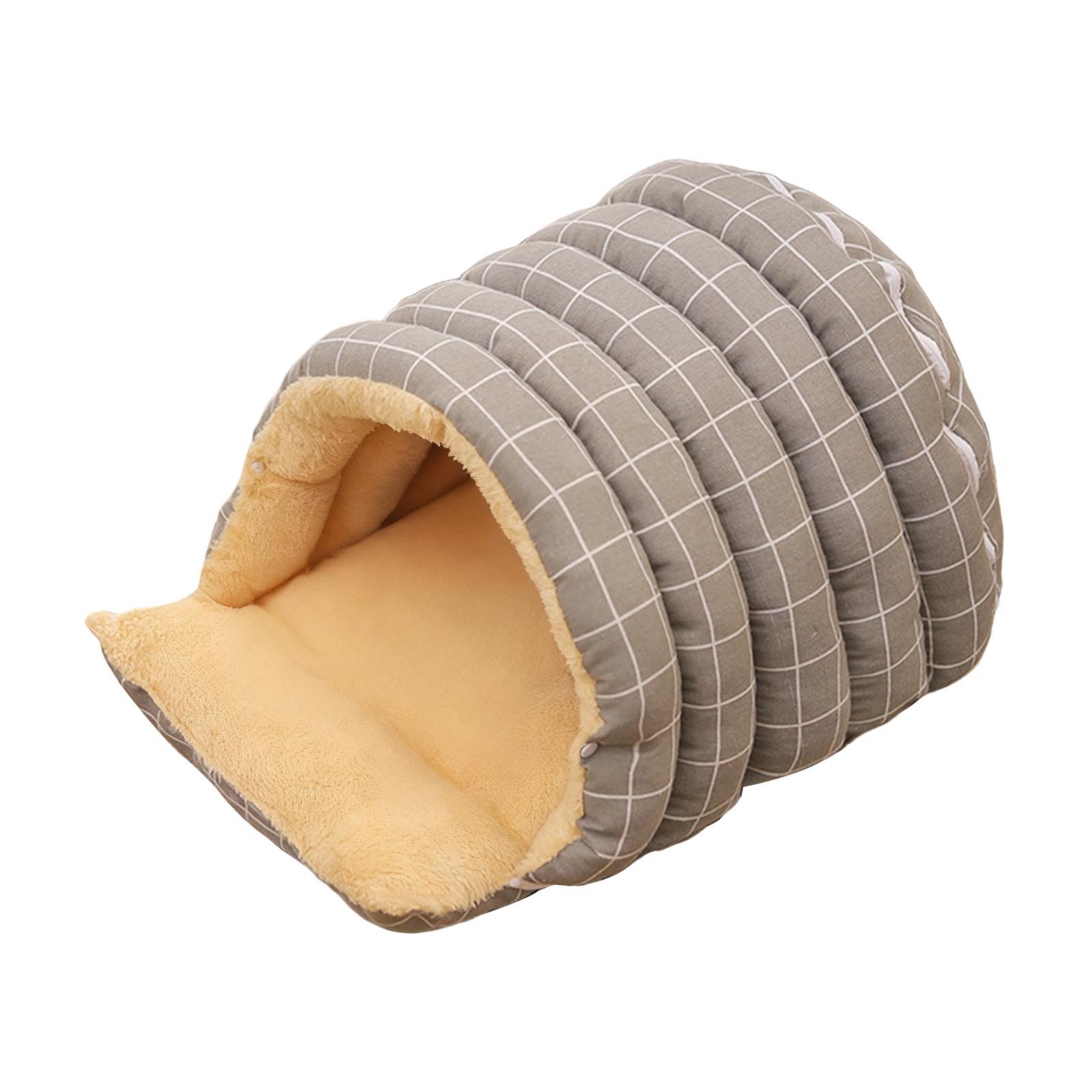 

Winter Warm Cat Cave Bed Semi Enclosed Fleece Lined Cat Shelter Soft Pillow for Large Cats Up to серый