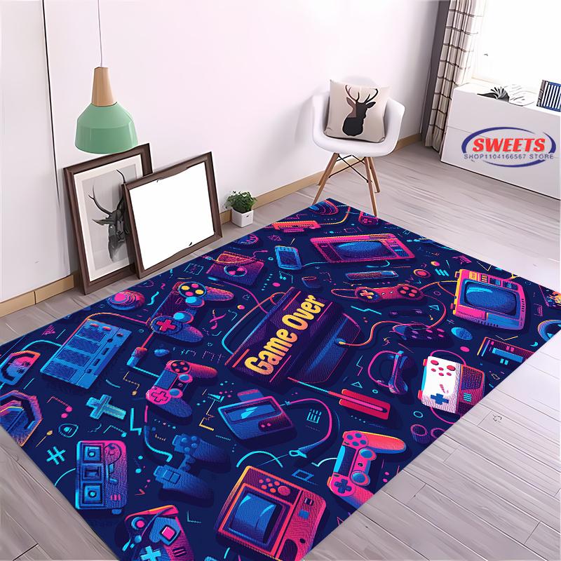 HD Home Area Gamer Rug with Game Controller Design,Non Slip Floor Tapete for Kids,Decor Carpet for Living Room Bed Playrooms Mat