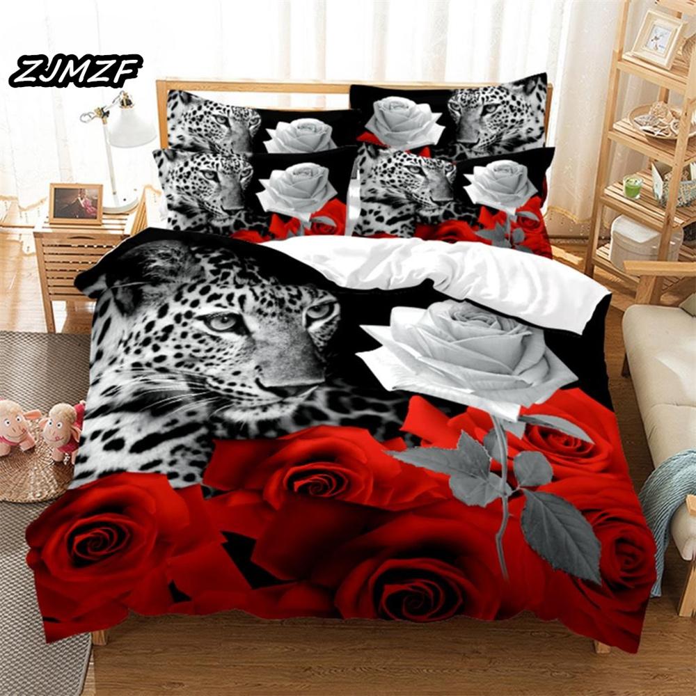 3D Rote Rose Bettwäsche Bettbezug Bettsets für Doppel Ehe Hochzeit Schlafzimmer Bettwäscheset King Valentinstag Steppdeckenbezugset