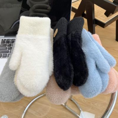 Peluş Tam Parmak Eldivenler Kore Tarzı Bisiklet Sürüş Eldivenleri Sevimli Düz Renk Eldivenler Kız Çocukları İçin