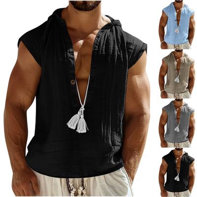 Erkek V Yaka Bol Kesim Ter Kolsuz Kapüşonlu Gömlek Moda Üst
