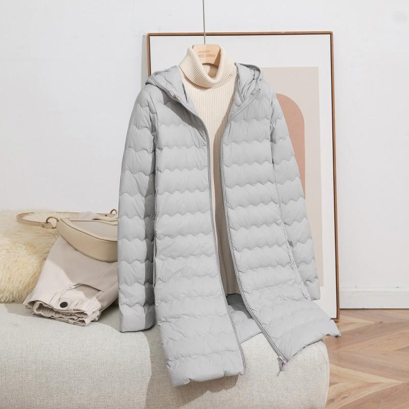 Lightweight Womens Mid-Length Hooded Duck Down Coat Slim Fit Warm Winter Jacket Petite Seniors