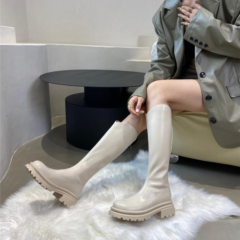 Vintage Women Knee High Boots Fashion Soft Leather Knight Long Boots Autumn Winter Ladies Platform Thick Bottom Shoes