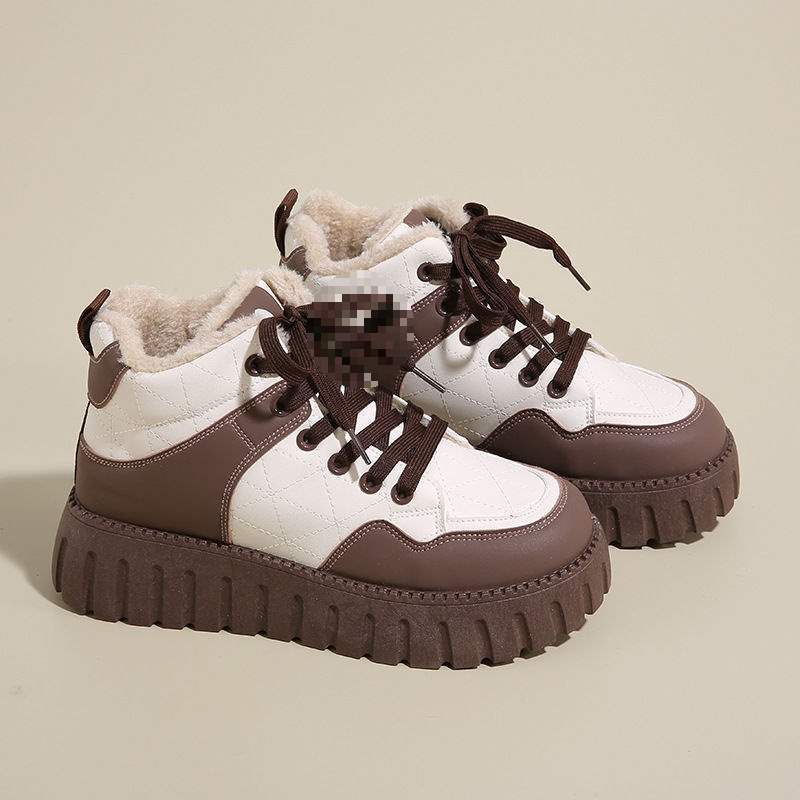 Флисовые высокие маленькие белые ботинки женские 2025 зима новые студенческие ins корейская версия теплые повседневные хлопковые ботинки KT 2512-2 35