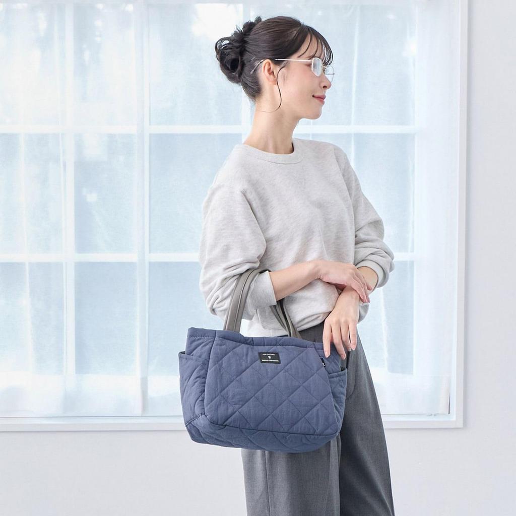 Rootote Women's Tote Bag, Small, Compartment, Lunch Bag, Handbag, Freestanding, Sub-Bag, LT Deli Paruti Quilted D 3673 (02 Ivory)