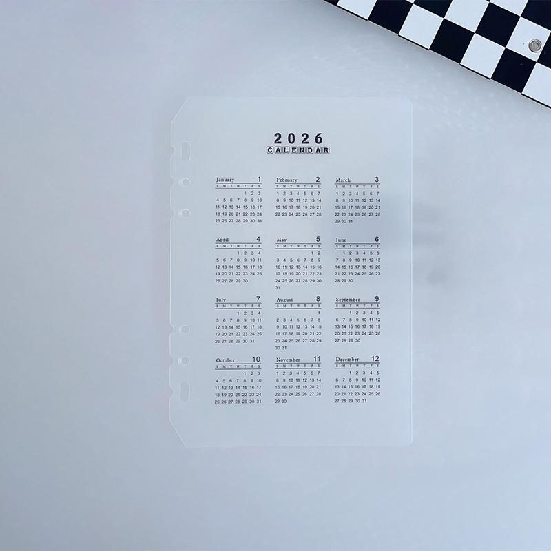 2026 A5/A6 Loose Leaf 6 Holes Calendar Separator Page Durable Transparent PP Frosted Material For Planner Time Management
