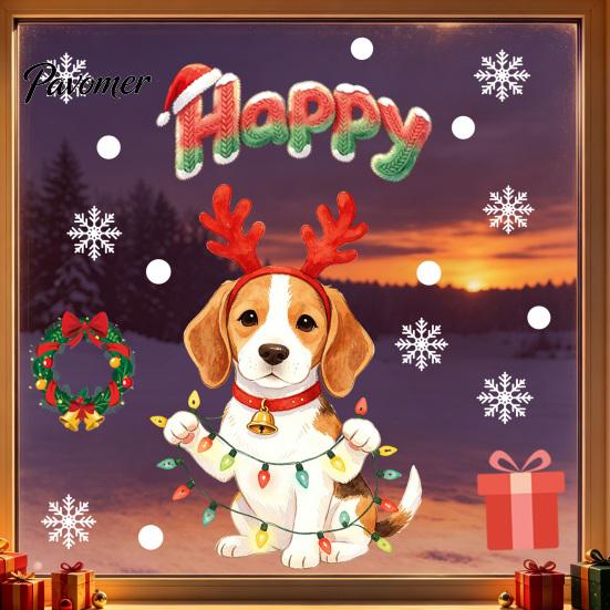 Creative Gift for Dog Lovers Cute Christmas Static Window Stickers, Waterproof PVC Holiday Decals Home Festive Glass Decorations Store Glass,